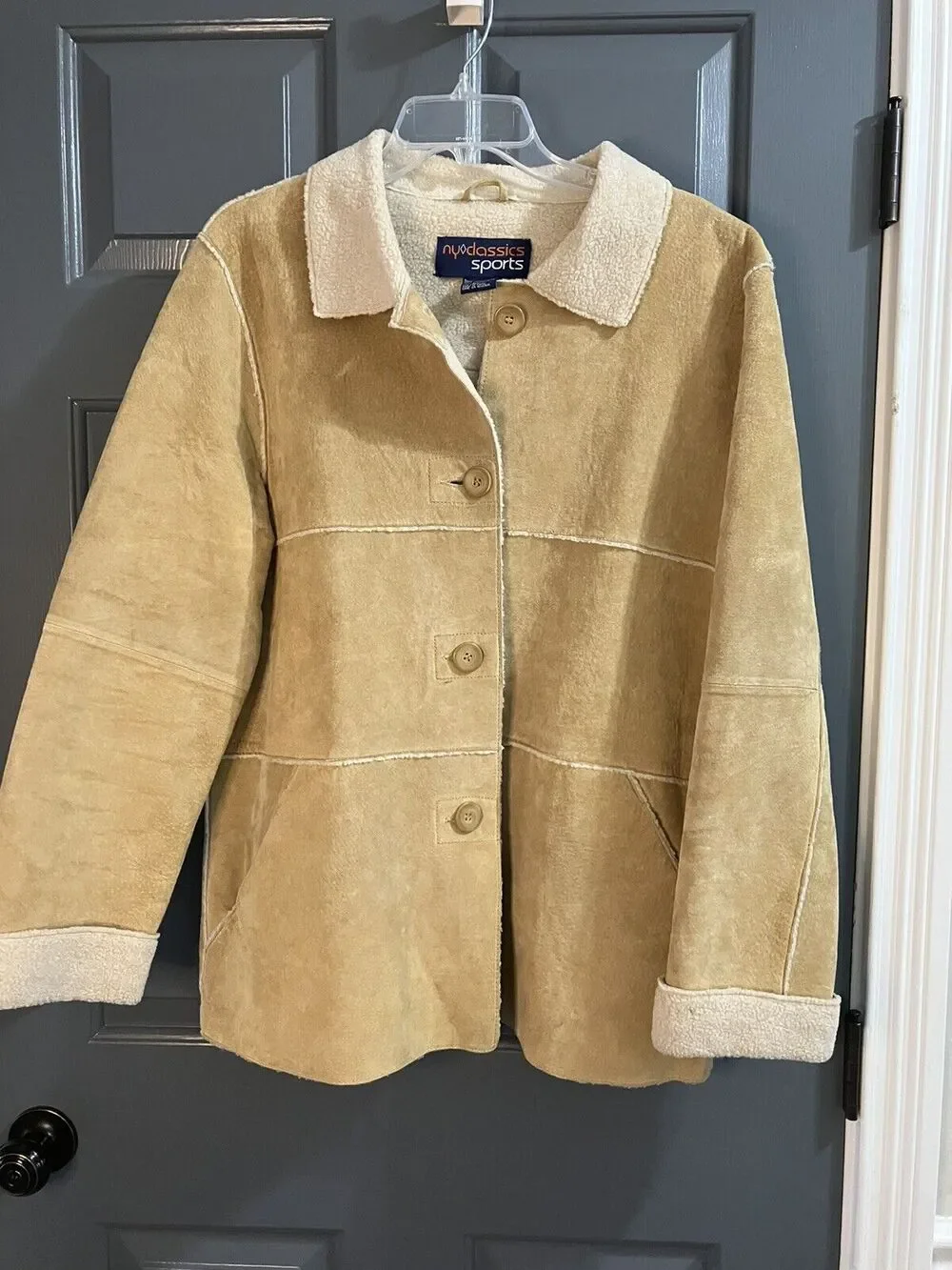 Vintage NY Classic Sports Suede Faux Fur Lined Shearling Jacket Size XL